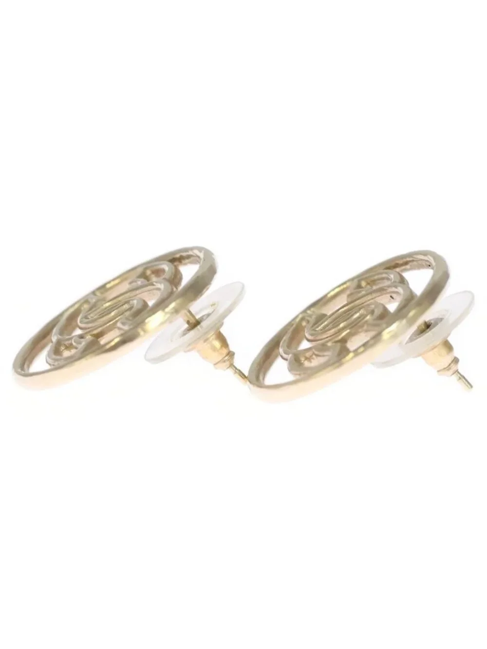 Chanel CC Logo Round Earrings Gold